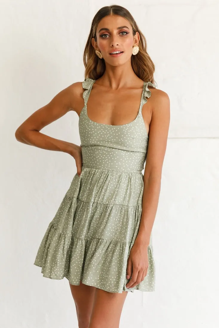 Allegra Fluted Hem Lace-Up Back Dress Olive