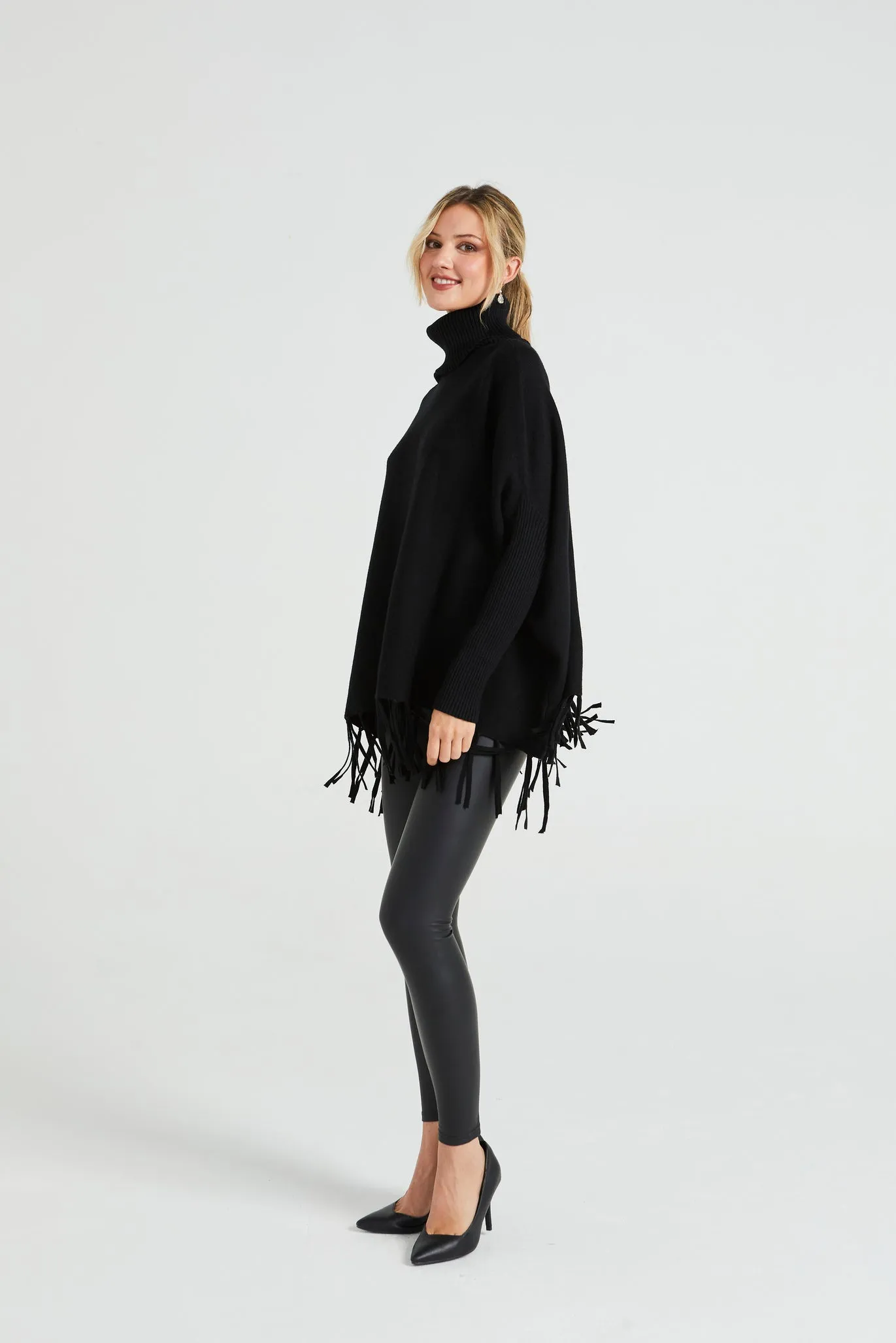 Angeleye High Neck Oversized Jumper With Tassled Hem