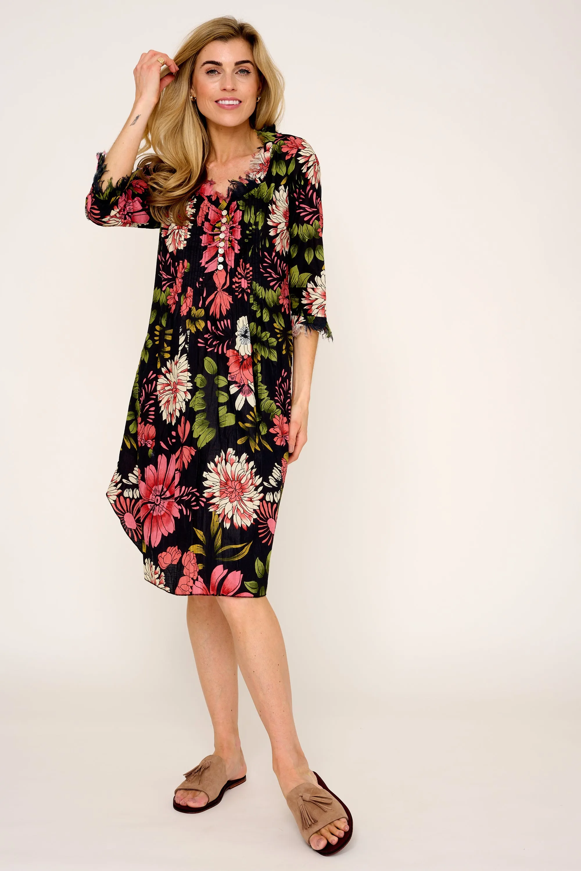 Annabel Cotton Tunic in Black Floral