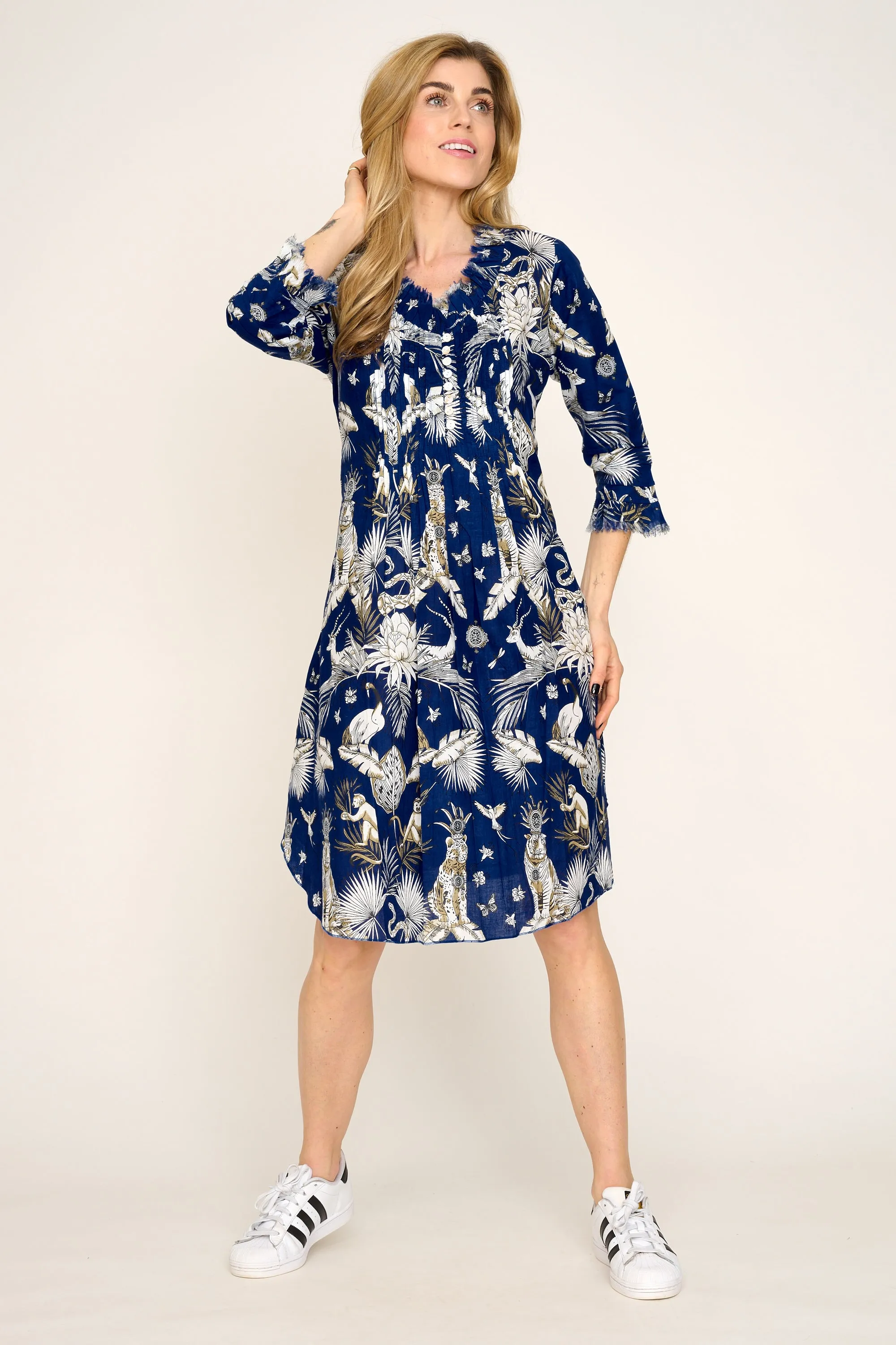 Annabel Cotton Tunic in Navy Tropical