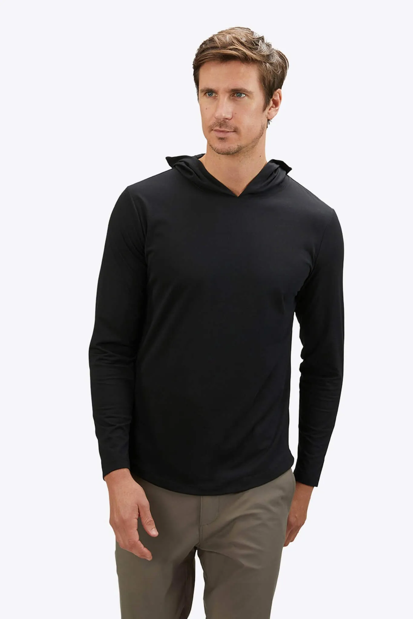 AO LS Hooded Curve Hem Tee