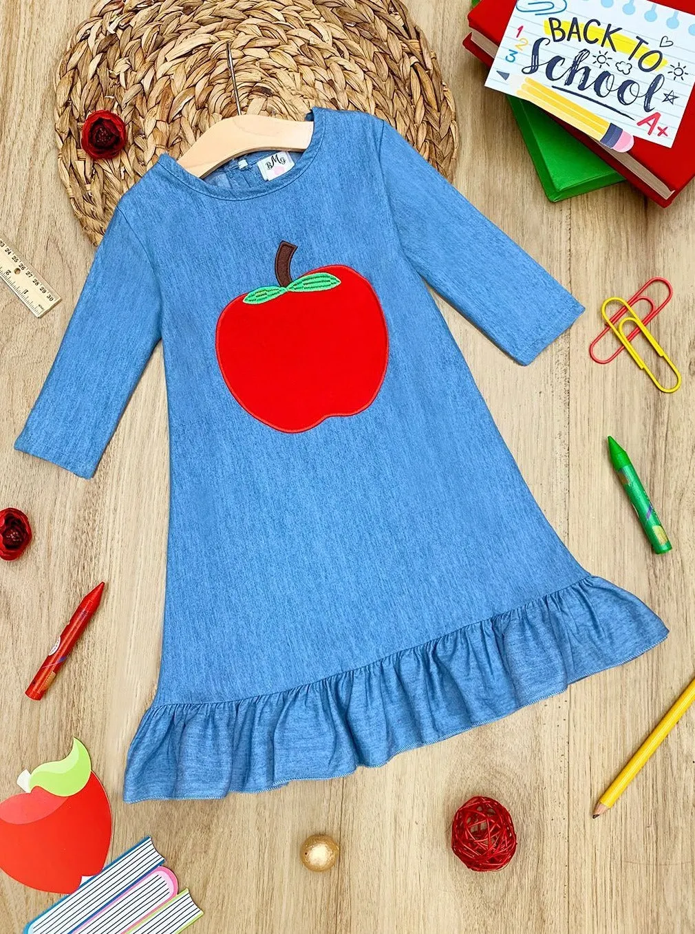 Apple Angel Chambray Ruffle Hem Dress