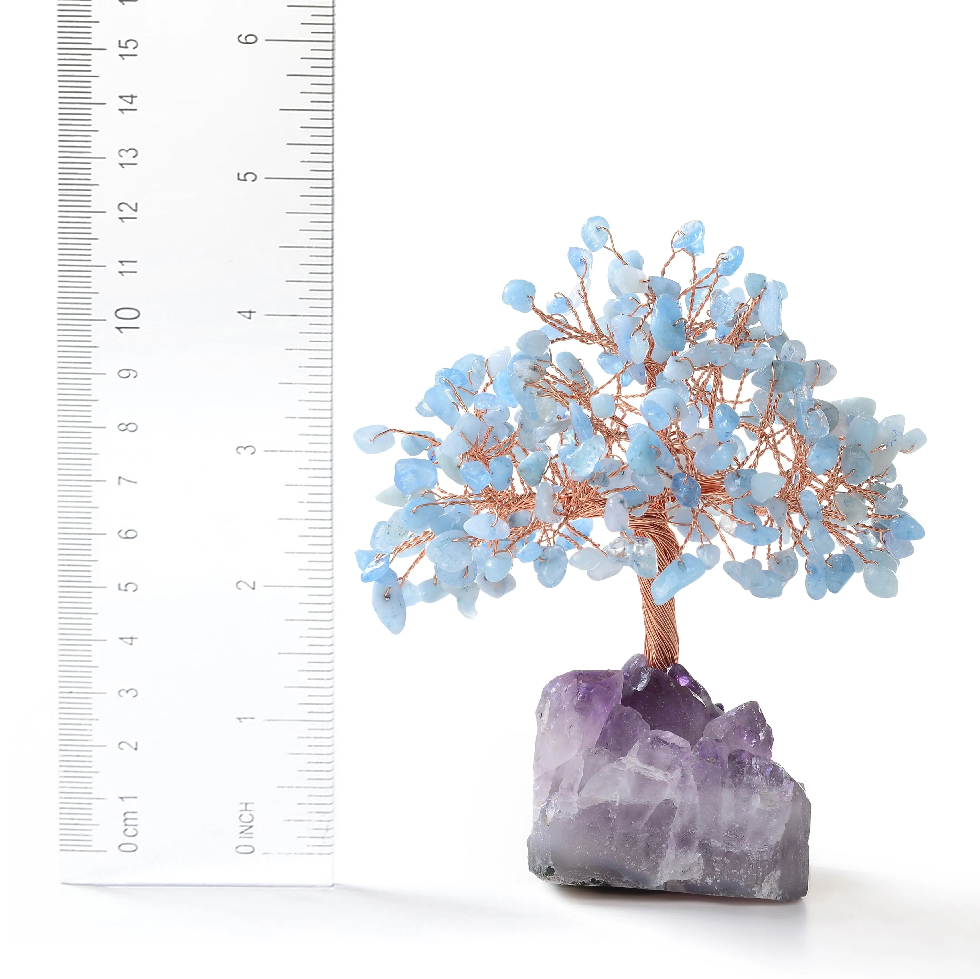 Aquamarine Natural Gemstone Tree of Life with Amethyst Geode Base