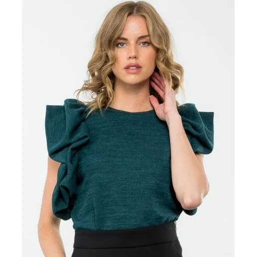 Ariana Ruffle Puff Sleeve Knit Top-SALE