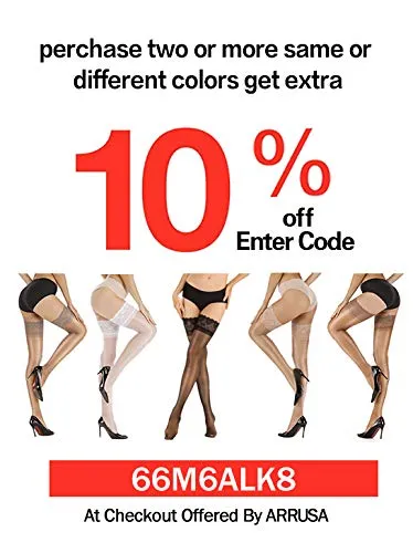 ARRUSA Nylon Shiny Thigh High Stockings,Ultra Shimmery Lace Silicone Sheer Tights,Stay Up lingerie Pantyhose for Women