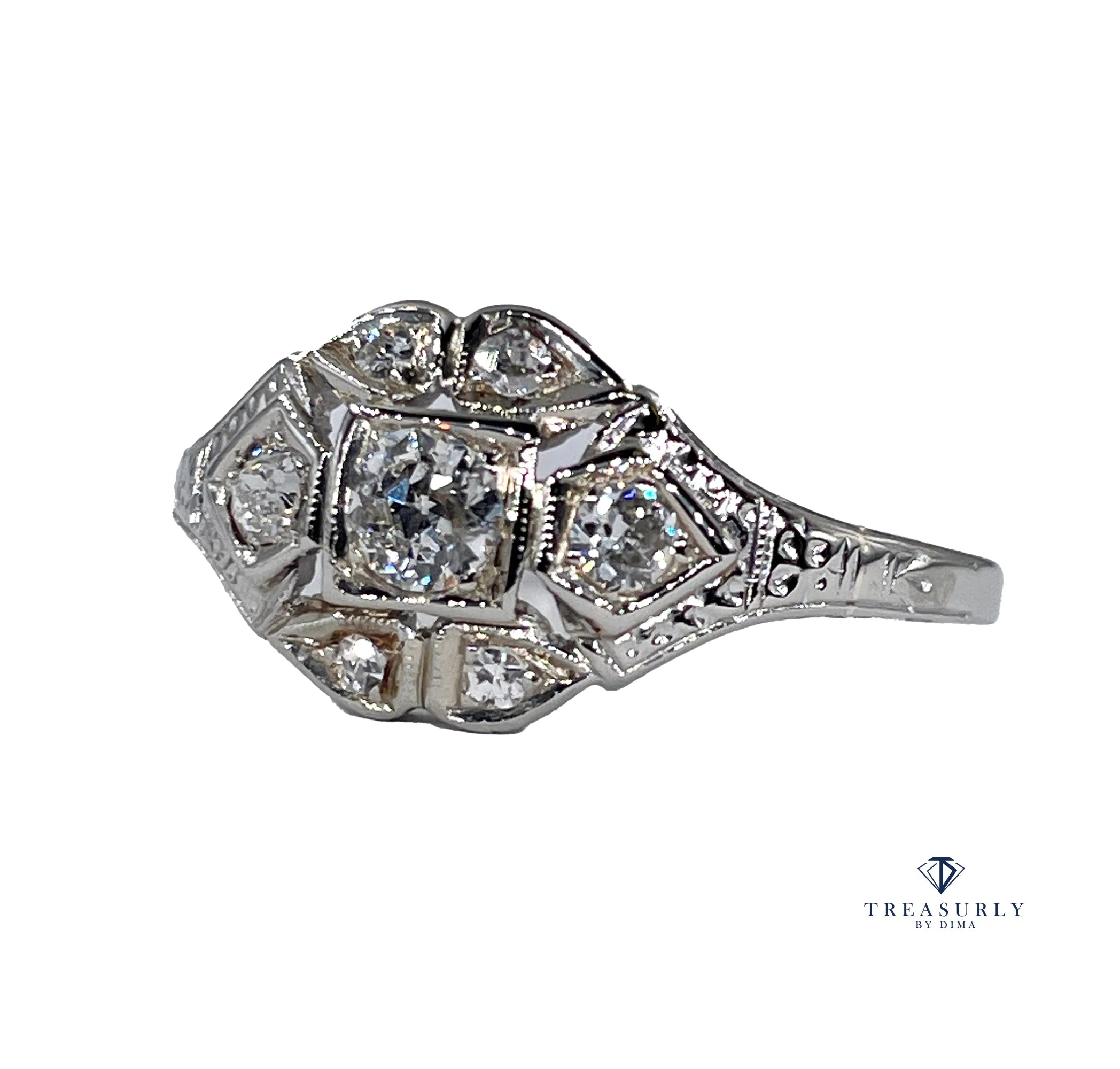 Art Deco Antique Vintage 0.85ct Old European Diamond Engagement Wedding Platinum Ring