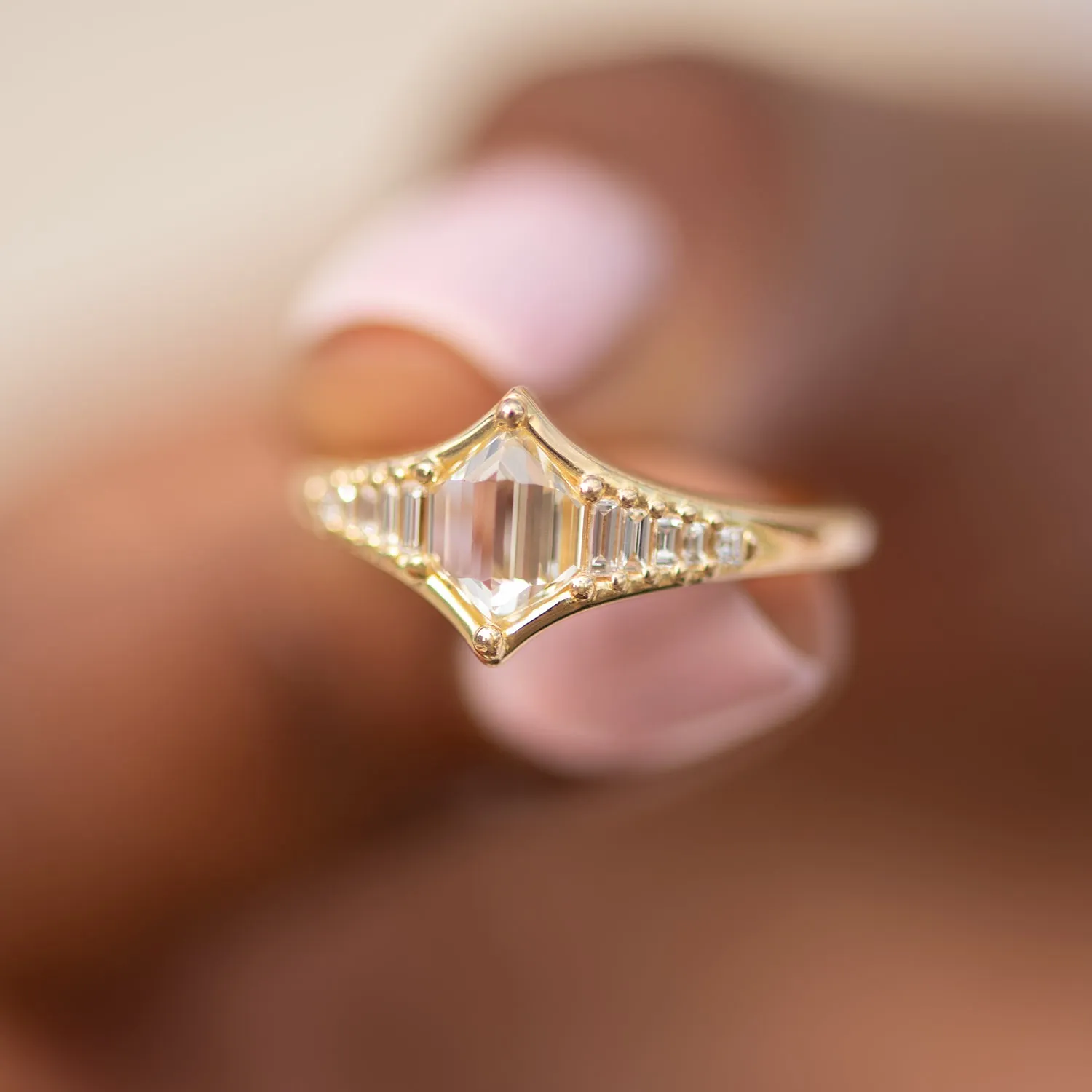 Art Deco Inspired Engagement Ring with One of a Kind step cut Diamond