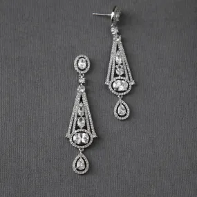 Art Deco Inspired Oval Drop CZ Earrings