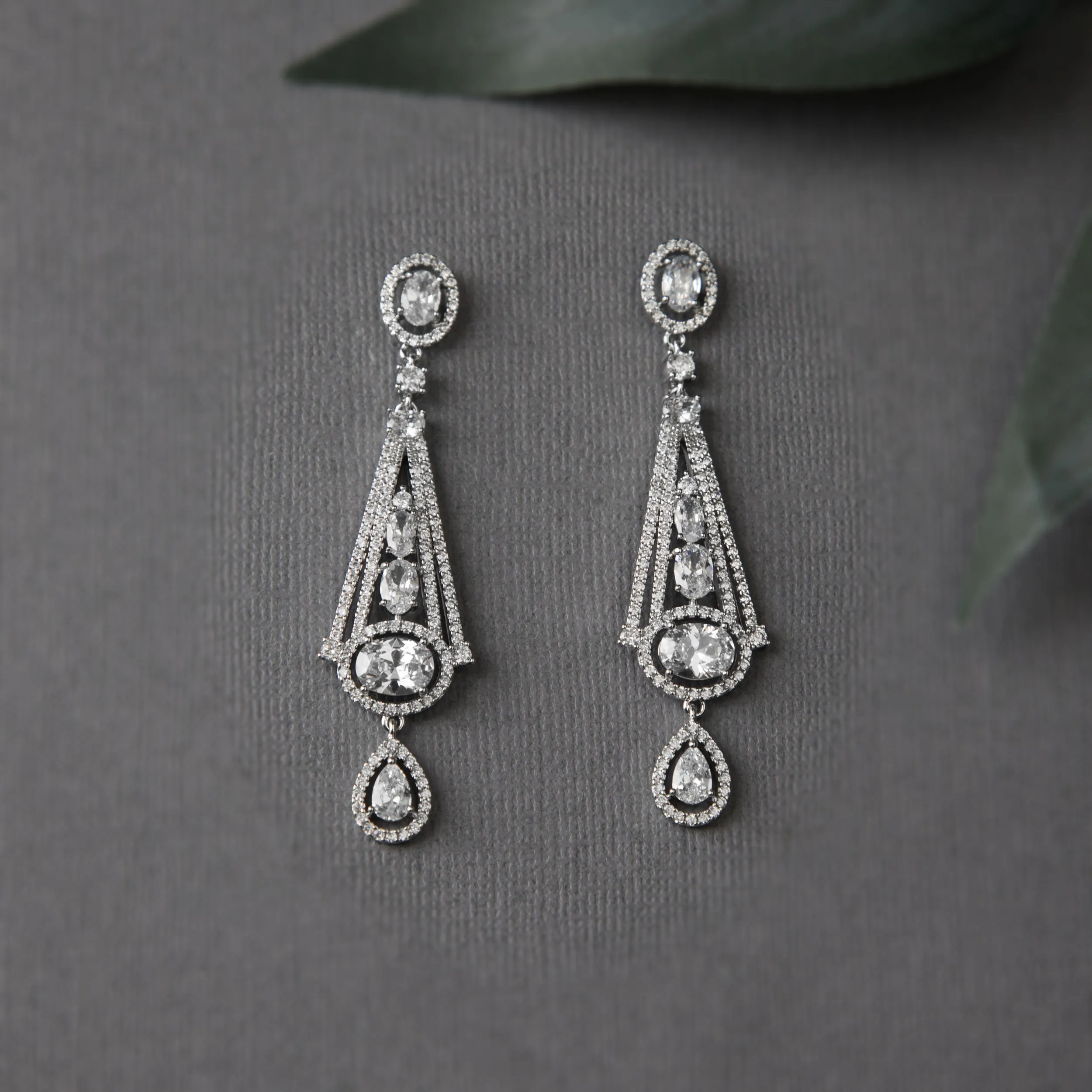 Art Deco Inspired Oval Drop CZ Earrings