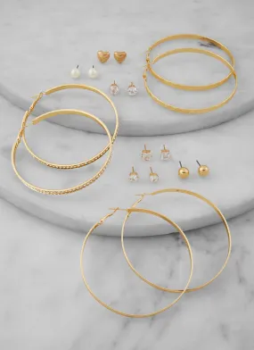 Assorted Stud and Textured Hoop Earring Set of 9