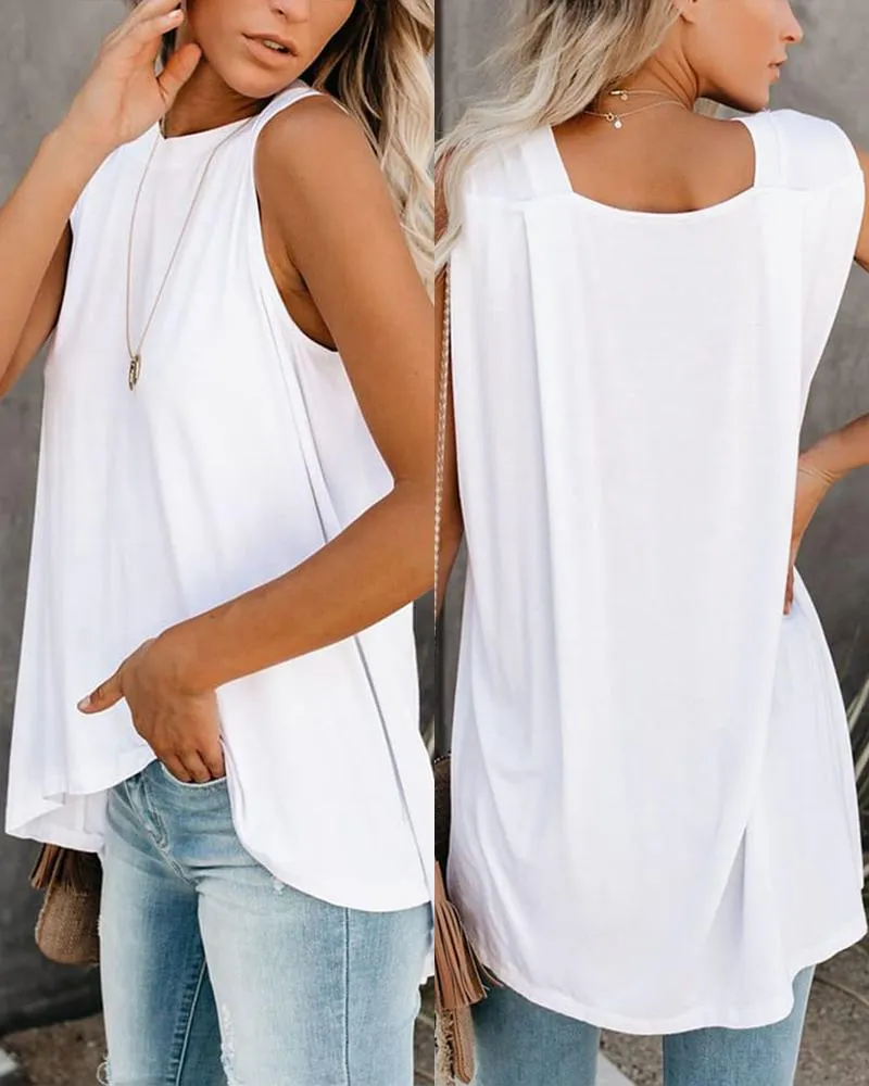 Asymmetrical Hem Round Neck Tank Top