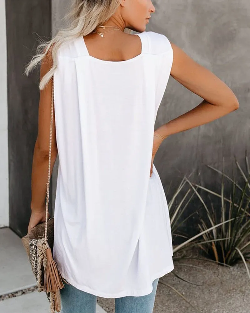 Asymmetrical Hem Round Neck Tank Top