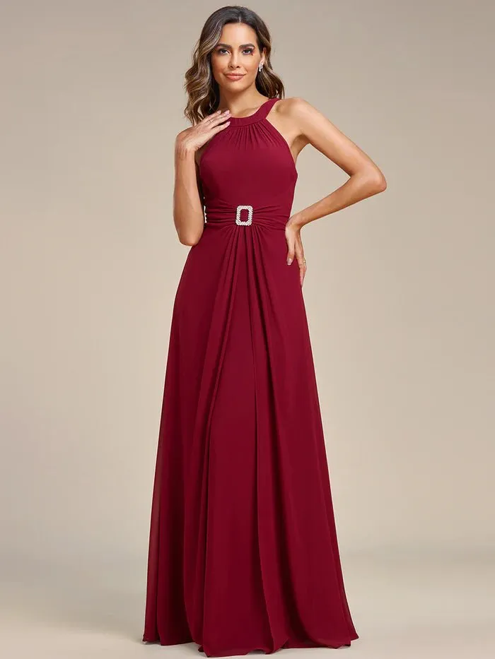 Backless Halter Neck Rhinestone Chiffon Evening Dress