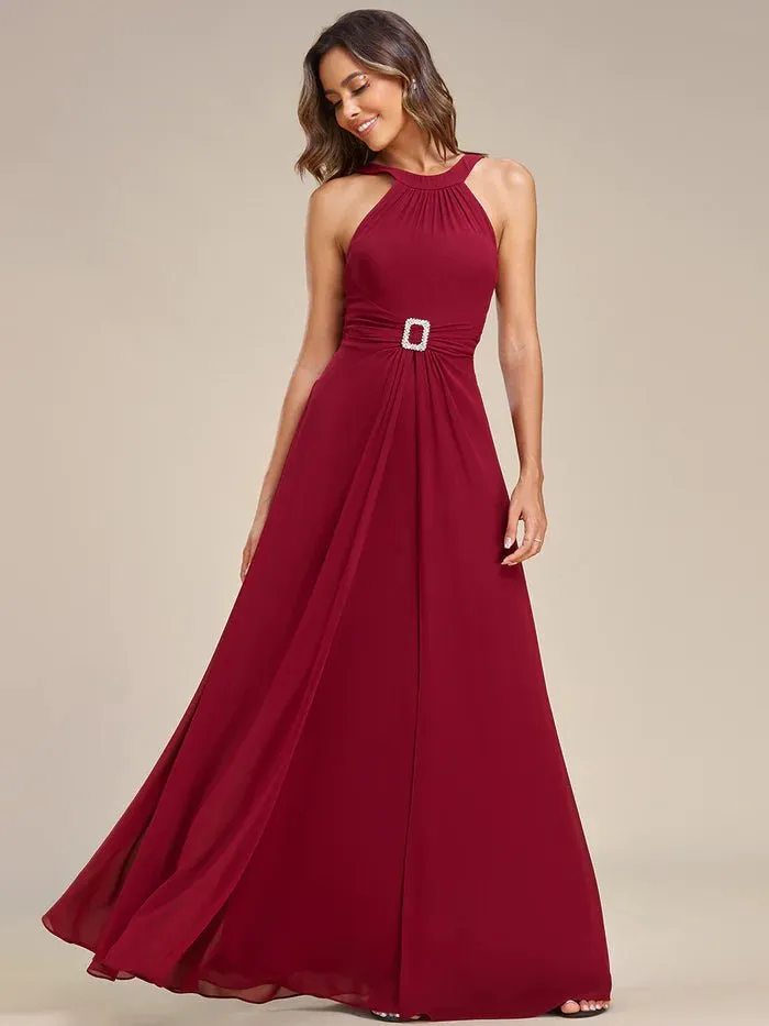 Backless Halter Neck Rhinestone Chiffon Evening Dress