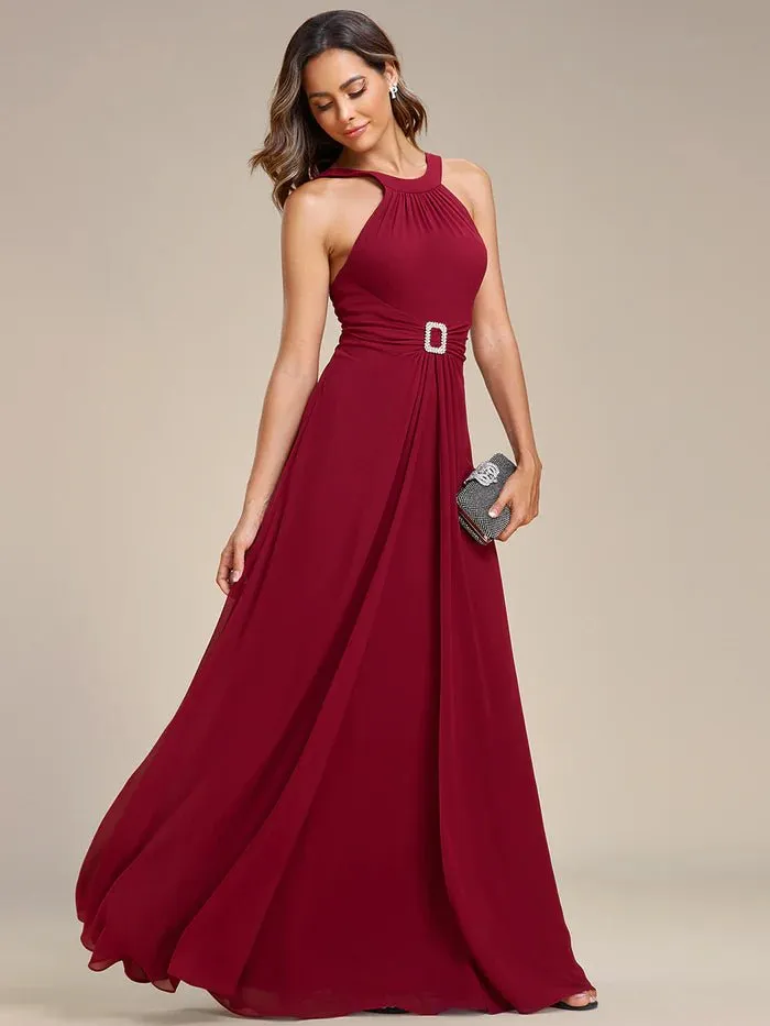 Backless Halter Neck Rhinestone Chiffon Evening Dress