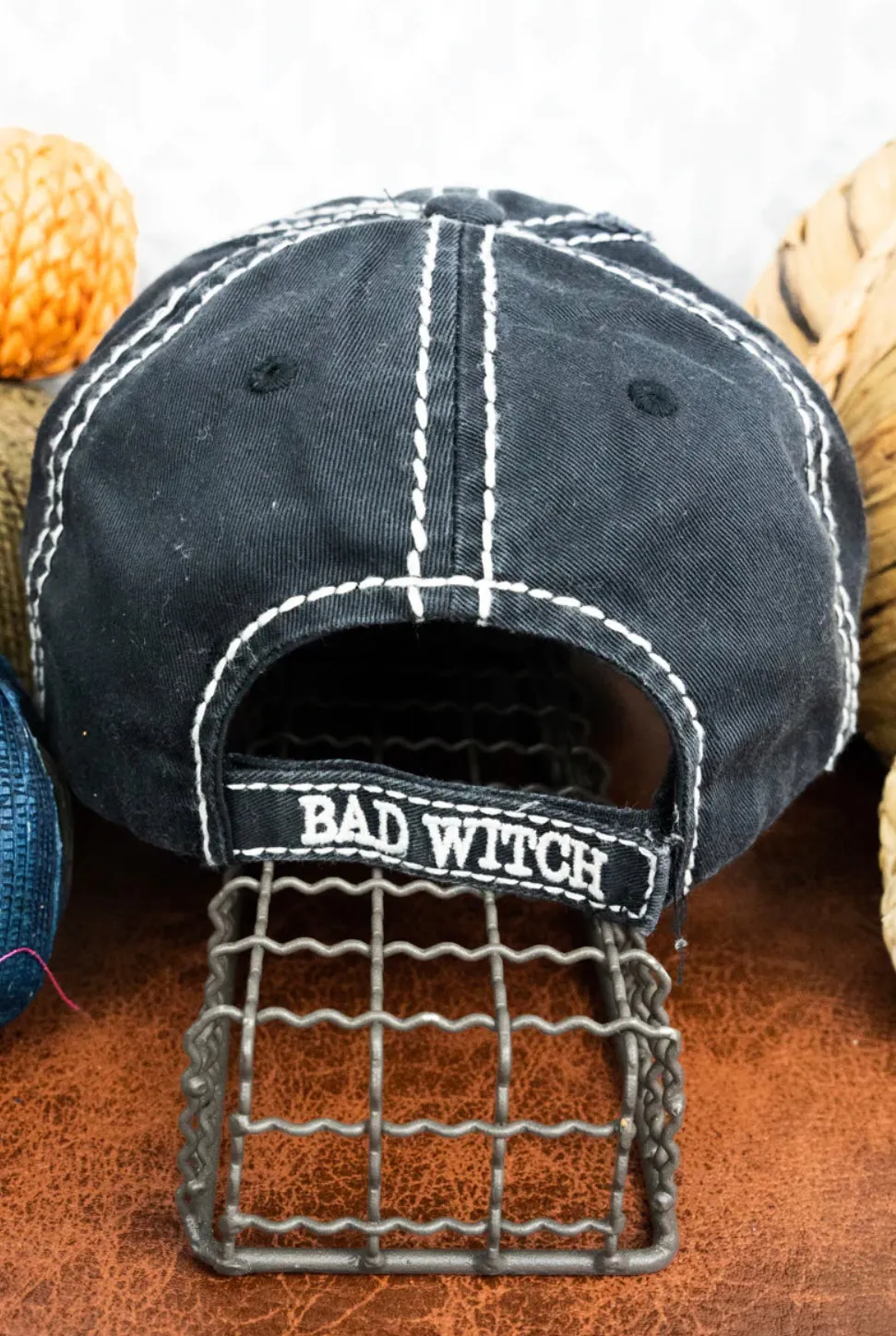 Bad Witch Halloween Distressed Hat - Black