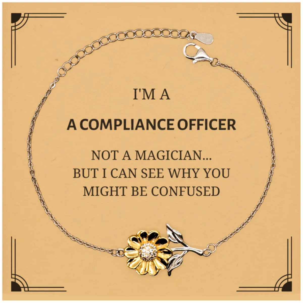 Badass Compliance Officer Gifts, I'm Compliance Officer not a magician, Sarcastic Sunflower Bracelet for Compliance Officer Birthday Christmas for  Men, Women, Friends, Coworkers