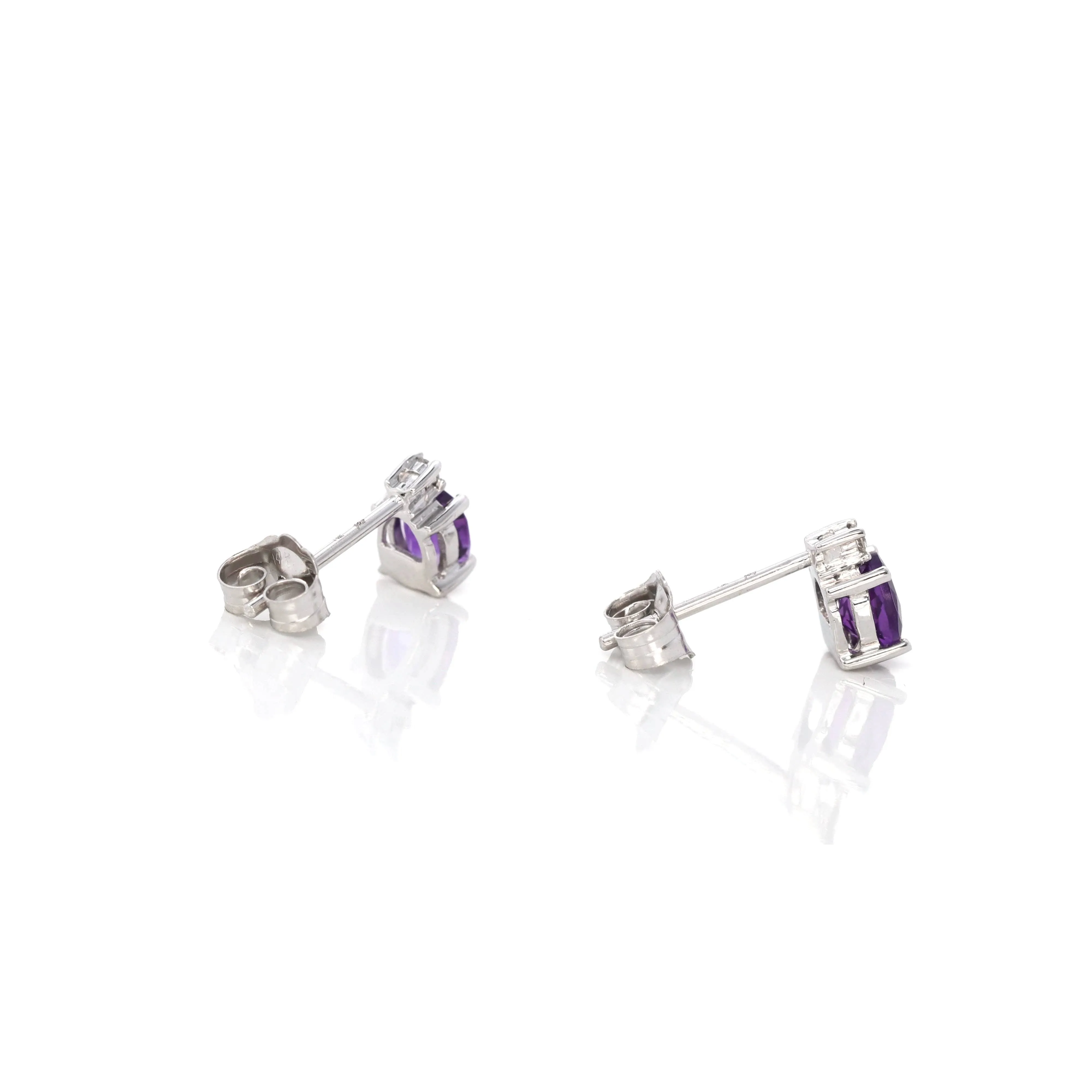 Baikalla 14k Classic White Gold Natural Oval Royal Amethyst Earrings w/Diamond