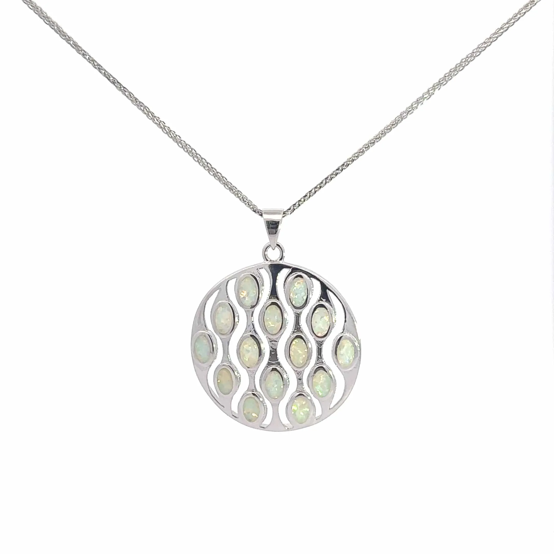 Baikalla Sterling Silver Lab-Made Opal Bezel Pendant Necklace