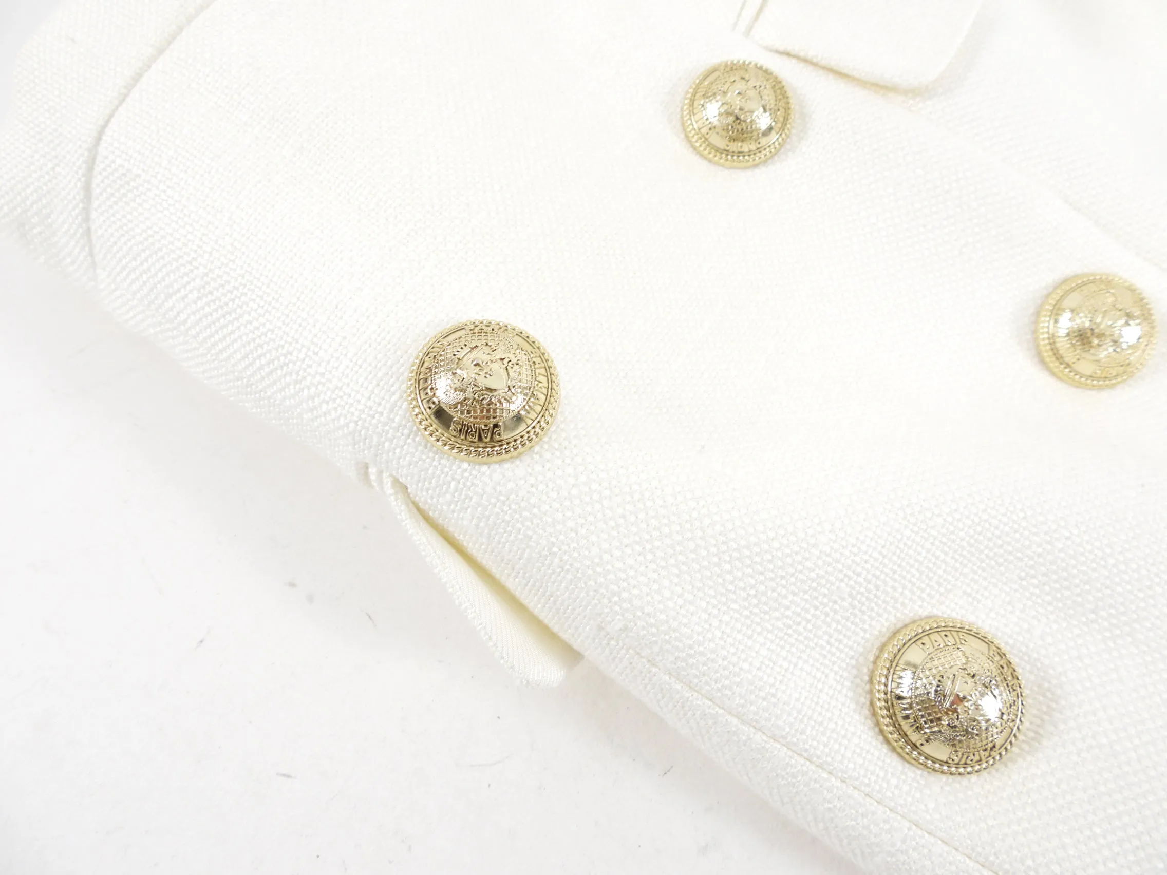 Balmain Ivory Linen Mini Pencil Skirt with Gold Buttons - XS