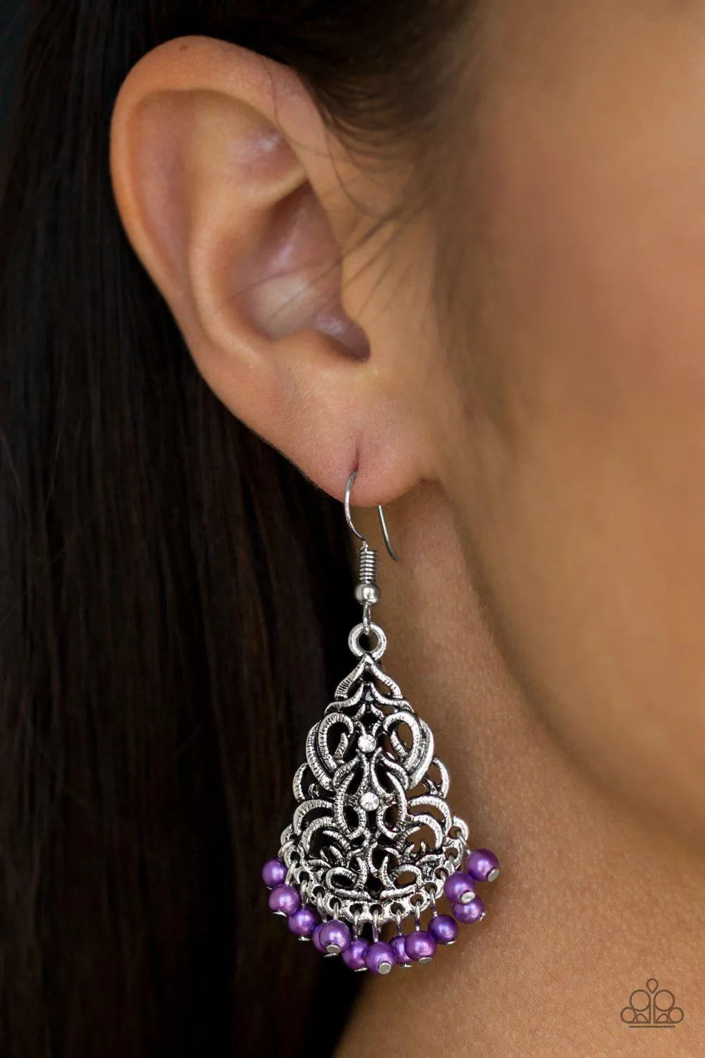 Baroque The Bank Purple Earrings - Paparazzi Accessories