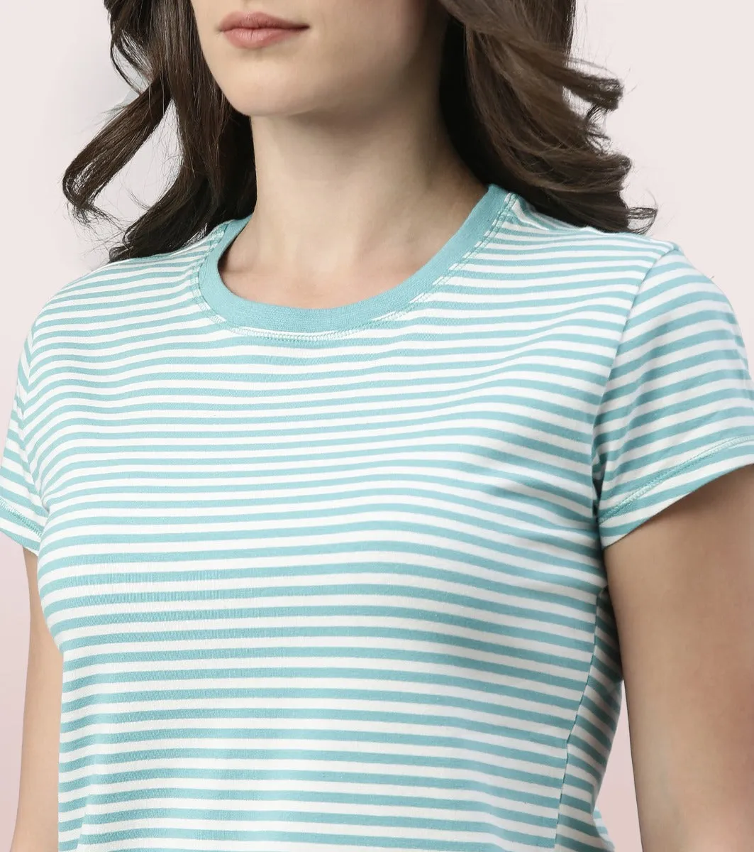 Basic Crew Tee – Striped | Short Sleeve Crew Neck Stretch Cotton Tee