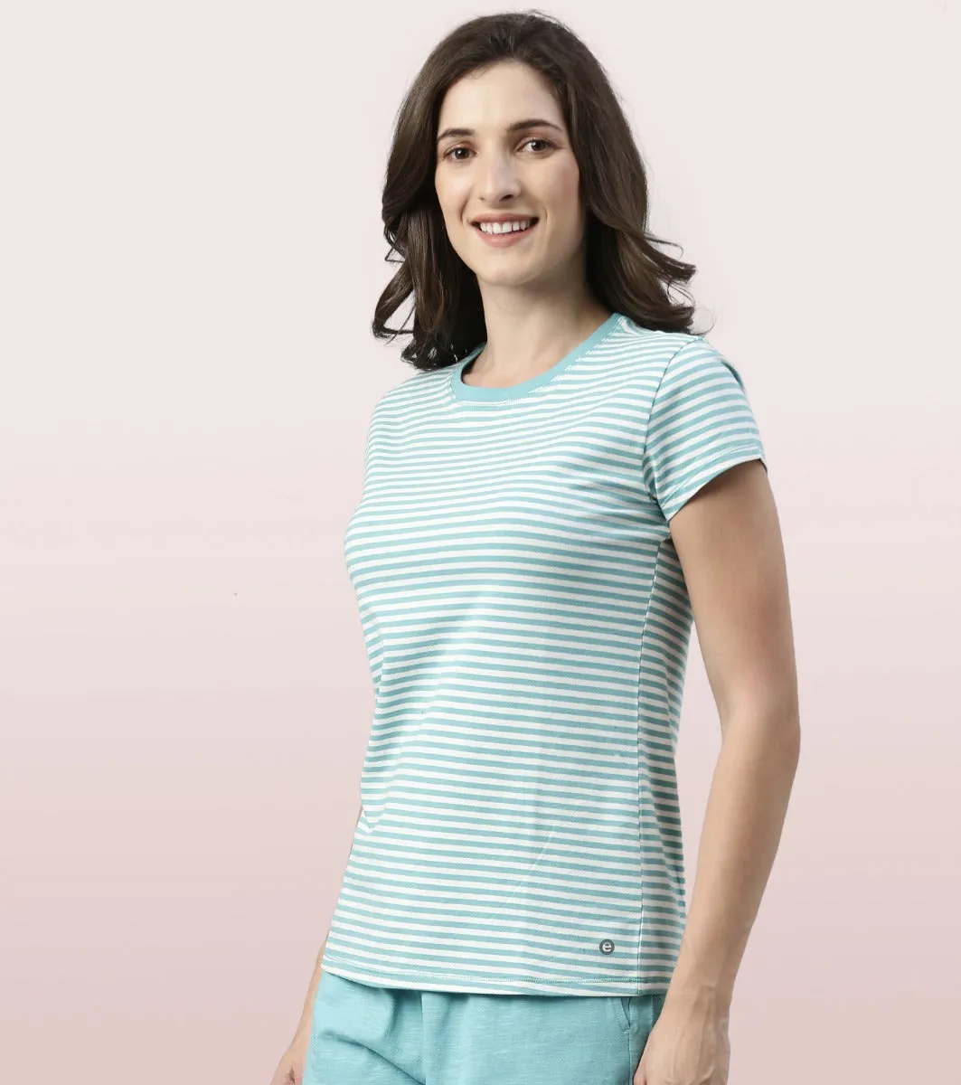 Basic Crew Tee – Striped | Short Sleeve Crew Neck Stretch Cotton Tee