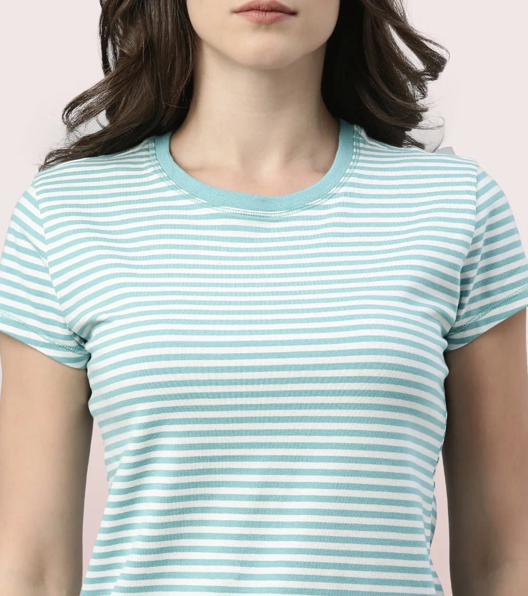 Basic Crew Tee – Striped | Short Sleeve Crew Neck Stretch Cotton Tee