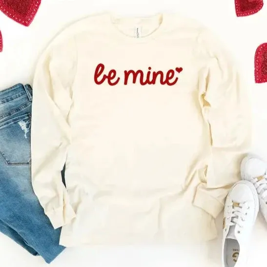 Be Mine Cursive Heart Long Sleeve Tee