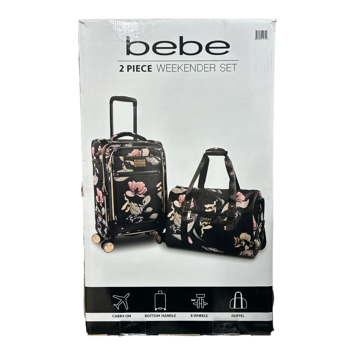 Bebe Sofia Carry On Luggage & Weekender Duffel 2 Piece Set, Black Floral