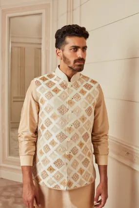 Beige Silk Kurta Bundi Set