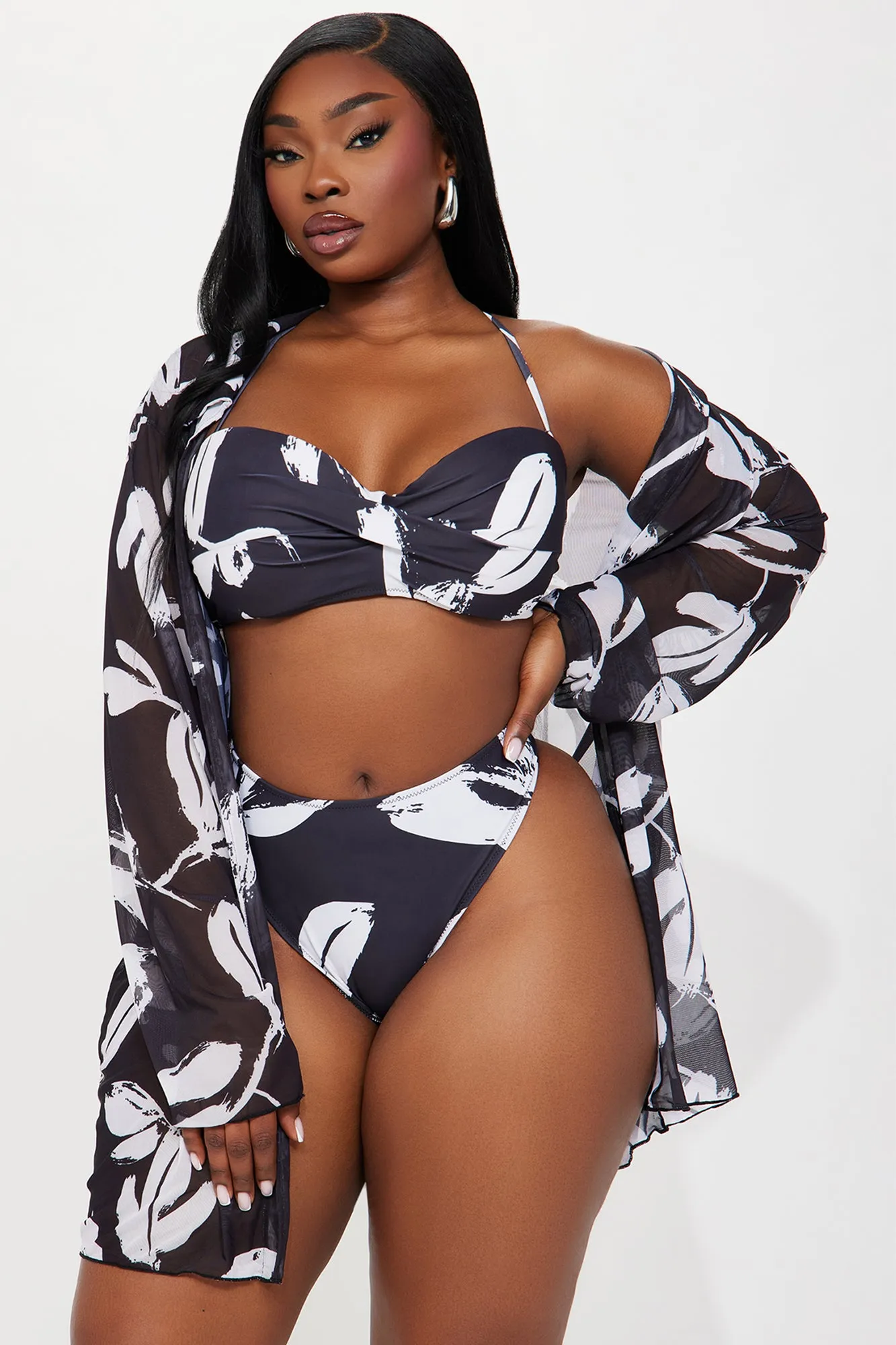 Betty 3 Piece Bikini Set - Black/White