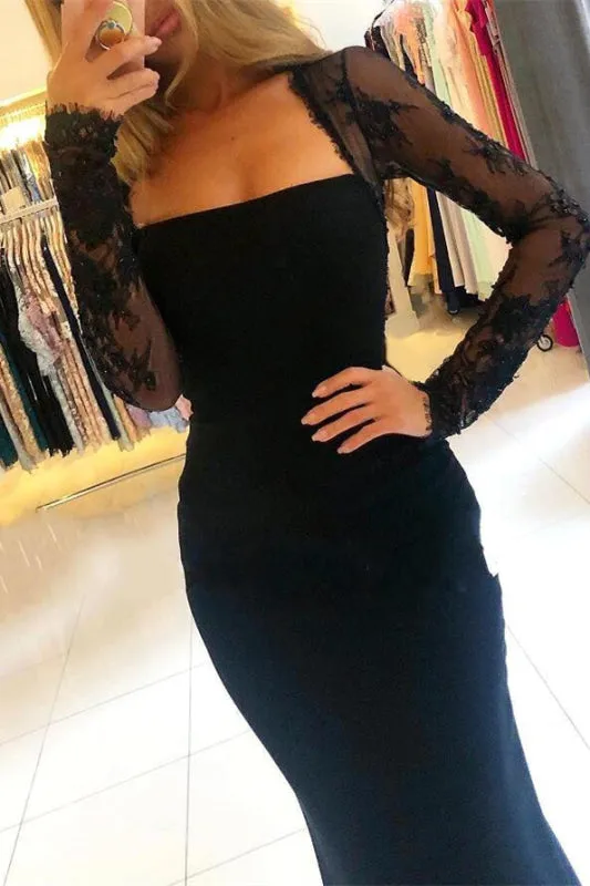 Black Lace Mermaid Prom Dress with Long Sleeves