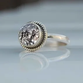 Black Tourmalated Quartz Silver Ring