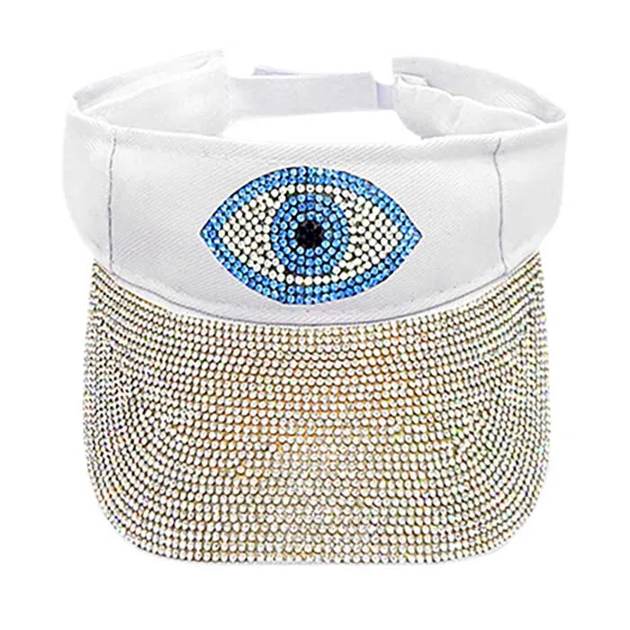 Bling Evil Eye Accented Visor Hat