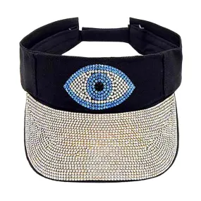 Bling Evil Eye Accented Visor Hat