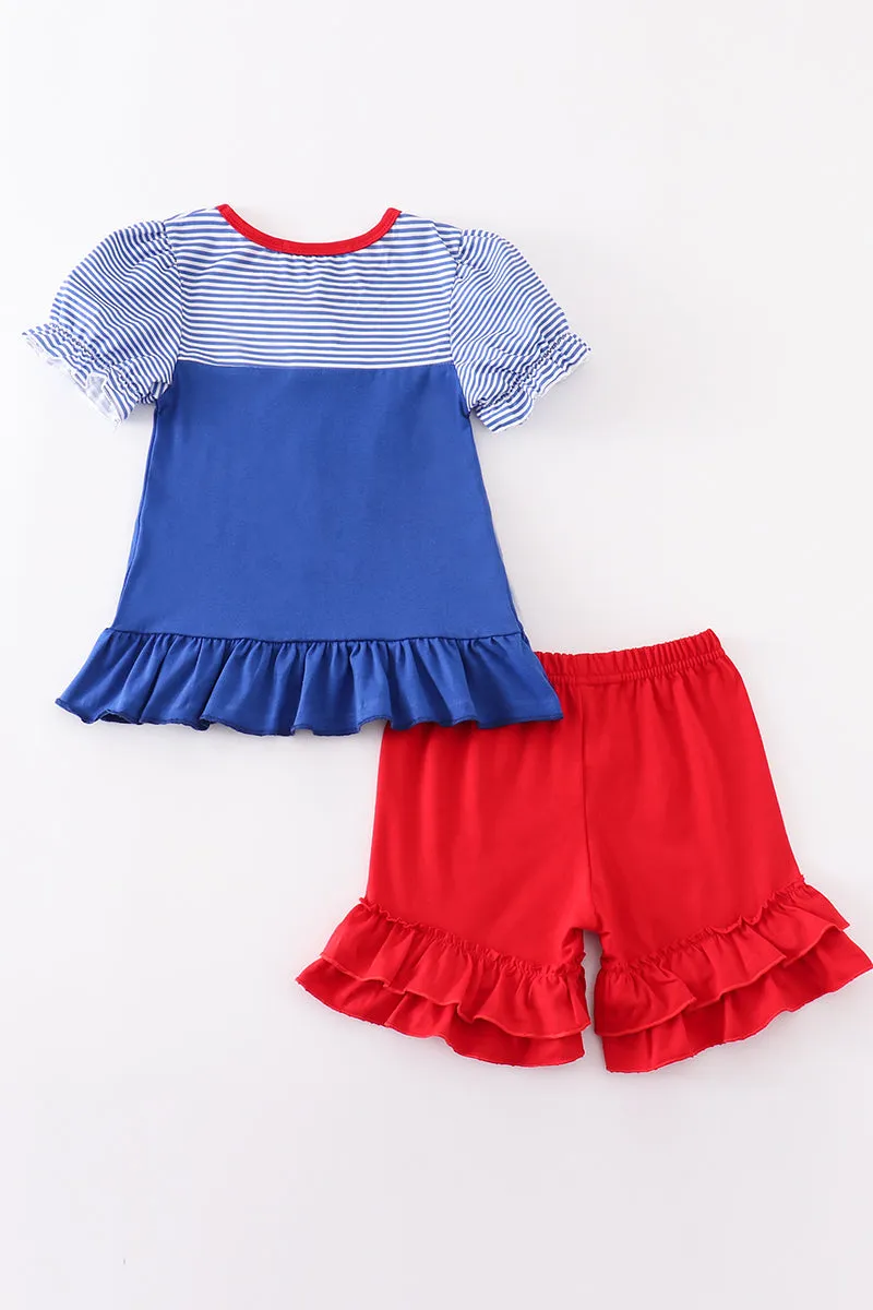 Blue crayon embroidery girl set