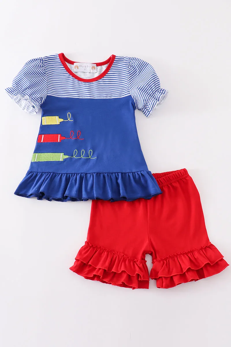 Blue crayon embroidery girl set