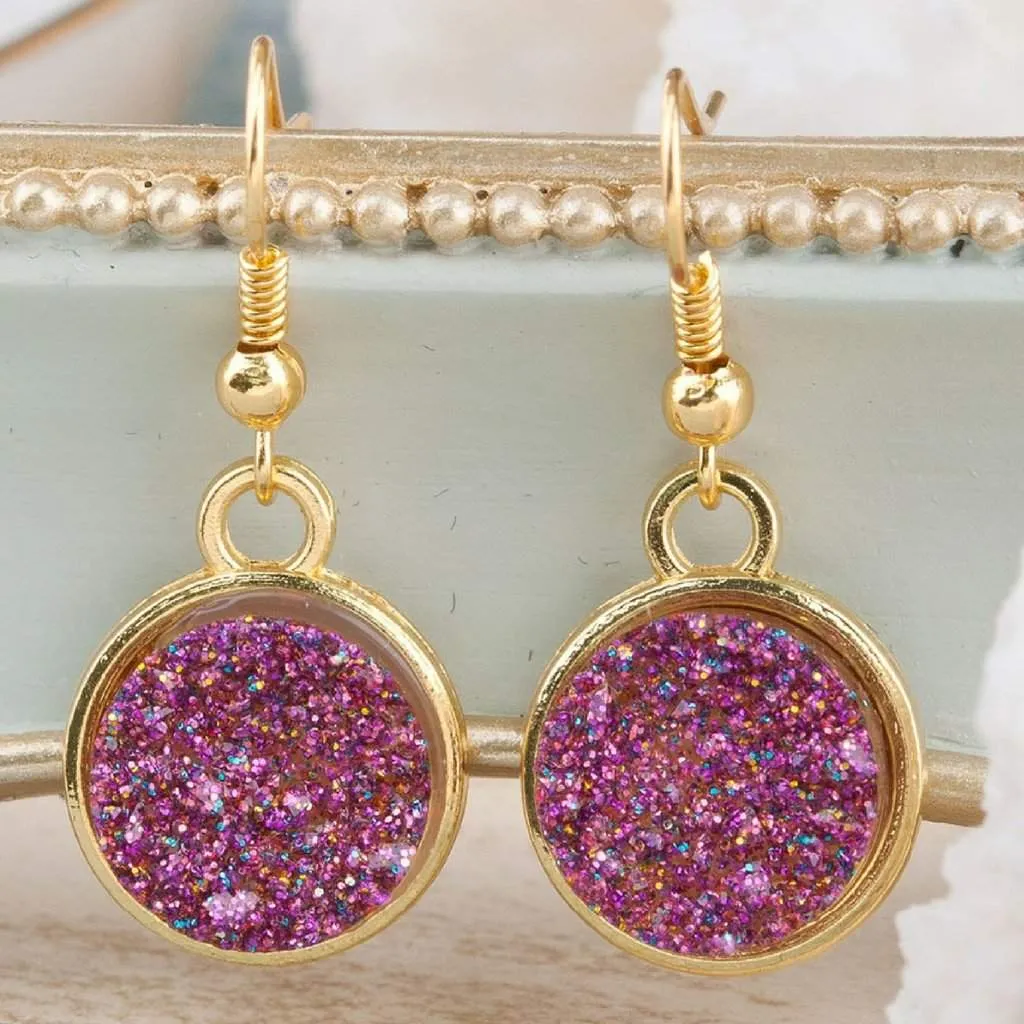 Blue, Gold, Silver, and Purple Druzy Dangle Earrings