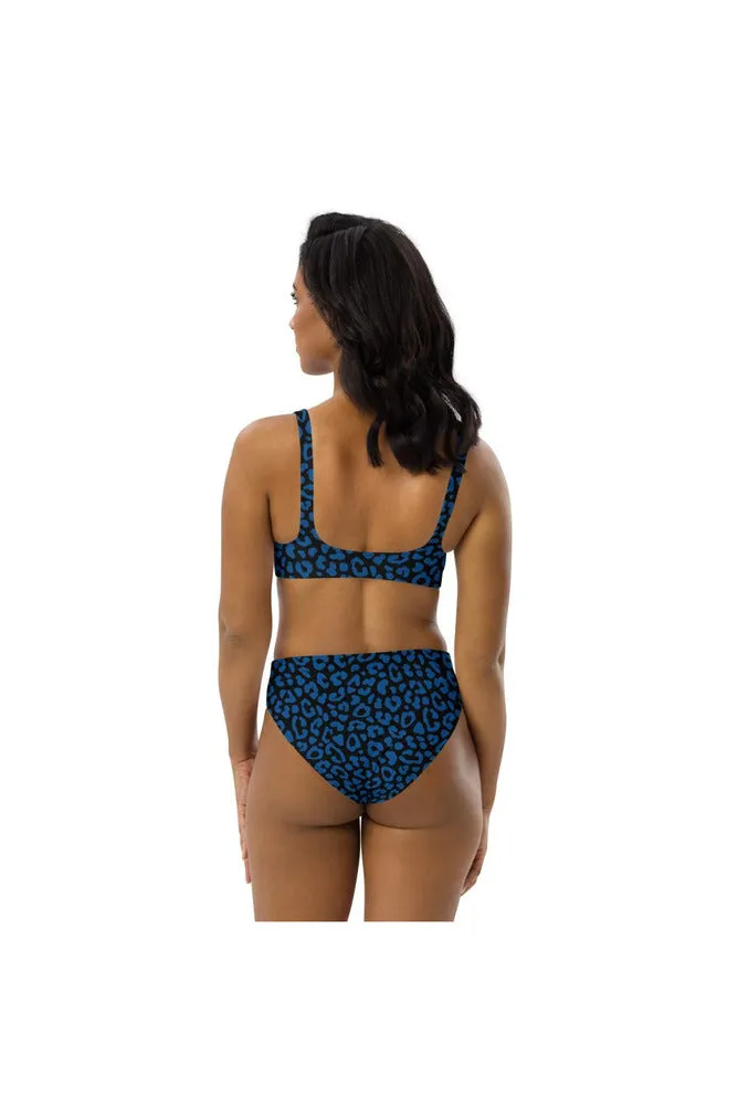 Blue Leopard Print Recycled high-waisted bikini