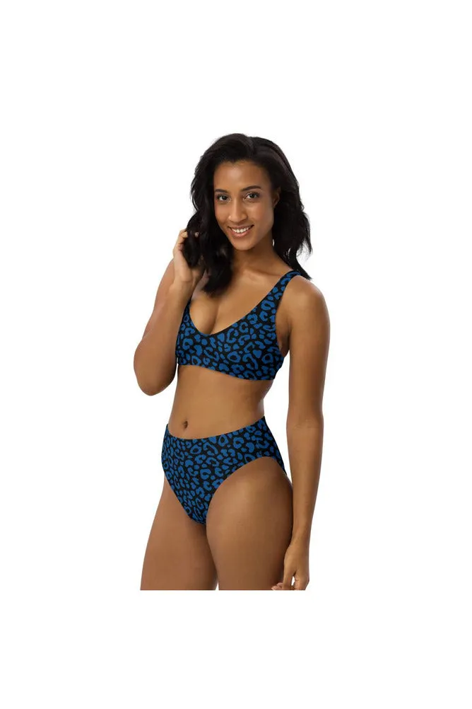 Blue Leopard Print Recycled high-waisted bikini