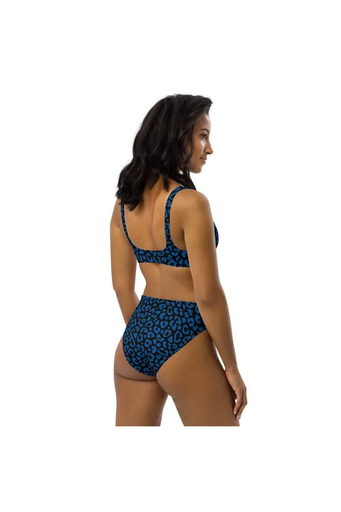 Blue Leopard Print Recycled high-waisted bikini