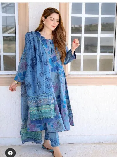 Blue  Print Cotton Salwar Suit Set