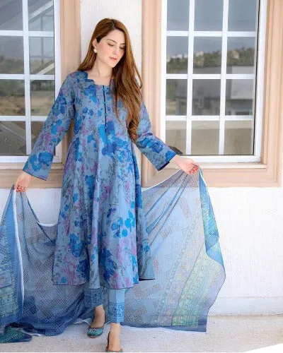 Blue  Print Cotton Salwar Suit Set