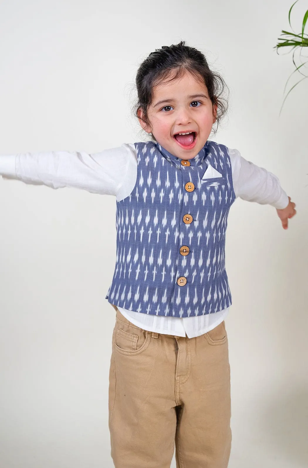 Boy Ikkat Bundi Jacket - Blue