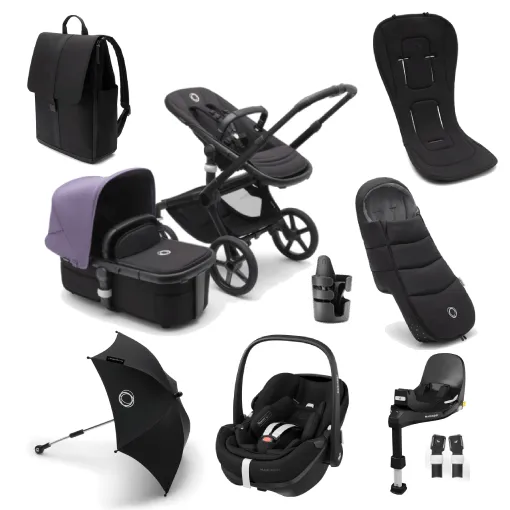 Bugaboo Fox 5, Pebble 360 PRO Ultimate Travel System - Black/Midnight Black/Astro Purple