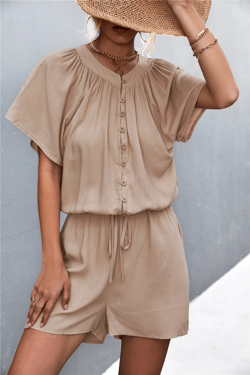 Buttoned Gather Detail Romper Playsuit