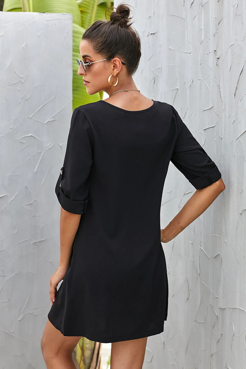 Buttoned V-Neck Dress