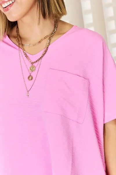 Candy Pink Texture Short Sleeve Top (Online Exclusive)