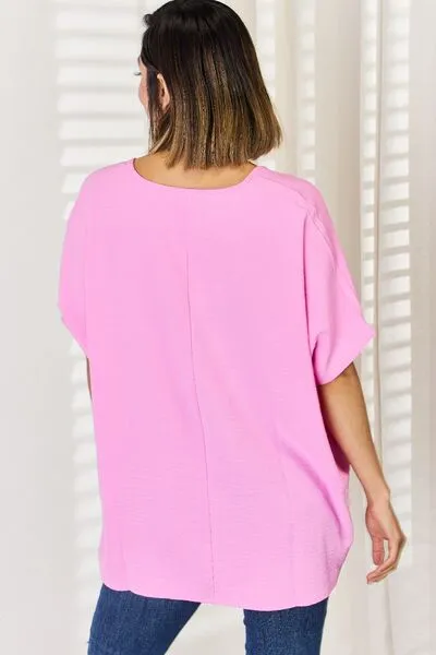 Candy Pink Texture Short Sleeve Top (Online Exclusive)